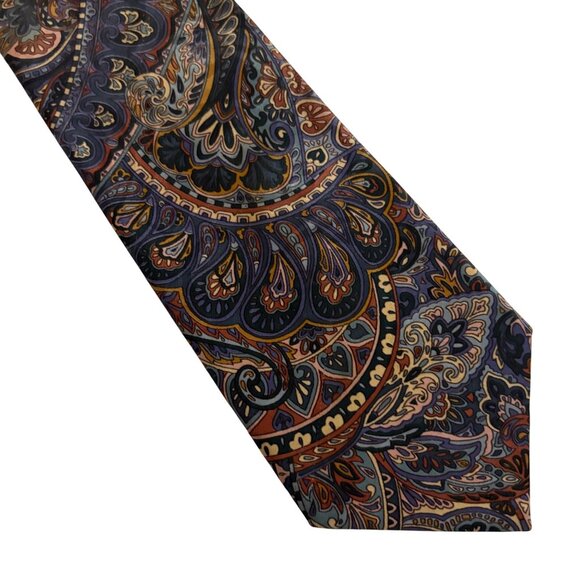 Manhattan Extra Long Paisley Tie Mens Poly Necktie USA Brown Blue Office Formal - Picture 3 of 8